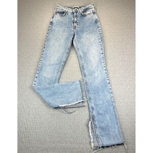 Bootcut ZARA High Rise Flare Jeans Women 25X34 Distressed Split Hem light wash